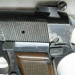 A closeup of our FN Browning Hi Powered Standard's hammer